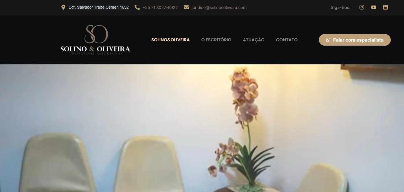 Website Institucional Solino e Oliveira - Advocacia Corporativa
